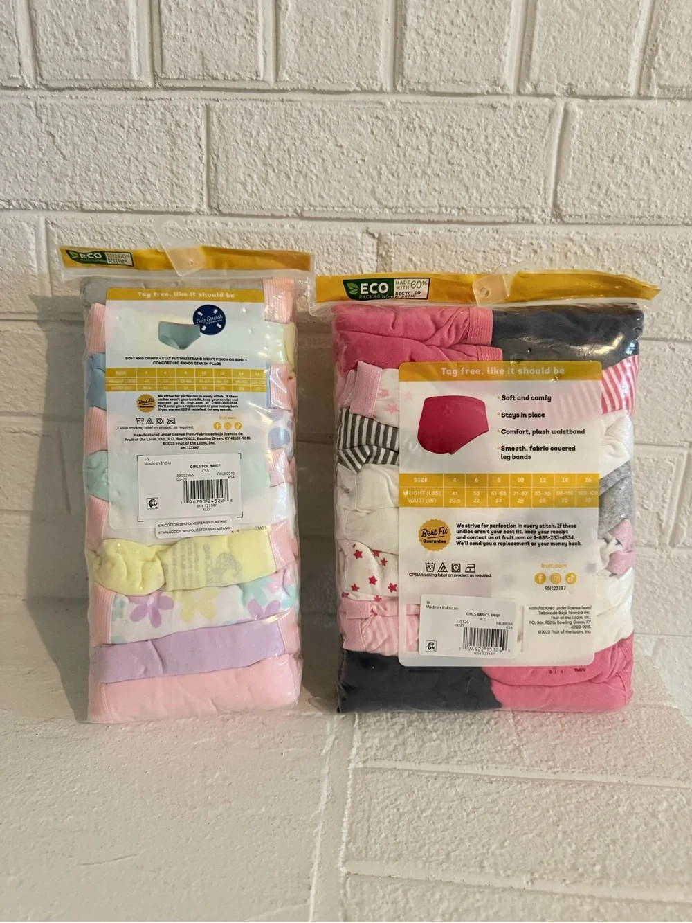 2 Packs Of Fruit of the Loom Girls Multi Pink and Pastel Briefs
